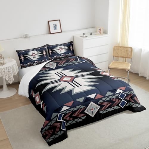 Southwestern Comforter Set Size,Rustic Farmhouse Western Queen Black Blue