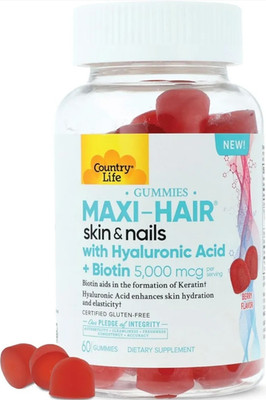 Country Life Maxi-Hair Skin & Nails Biotin 5,000mcg Berry 60 Vegan Gummies