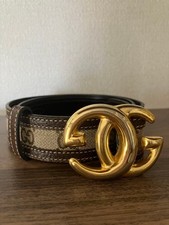 GUCCI Belt Gg Jacquard Gold Hardware Vintage Size