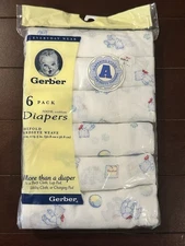 Vintage Gerber Birdseye Cloth Diapers Blue Bear Print Cotton Prefold 6 Pack NOS