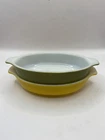 Vtg Pyrex Pixie Au Gratin Casserole Dishes 2, Verde And Pixie Yellow, 10 Oz