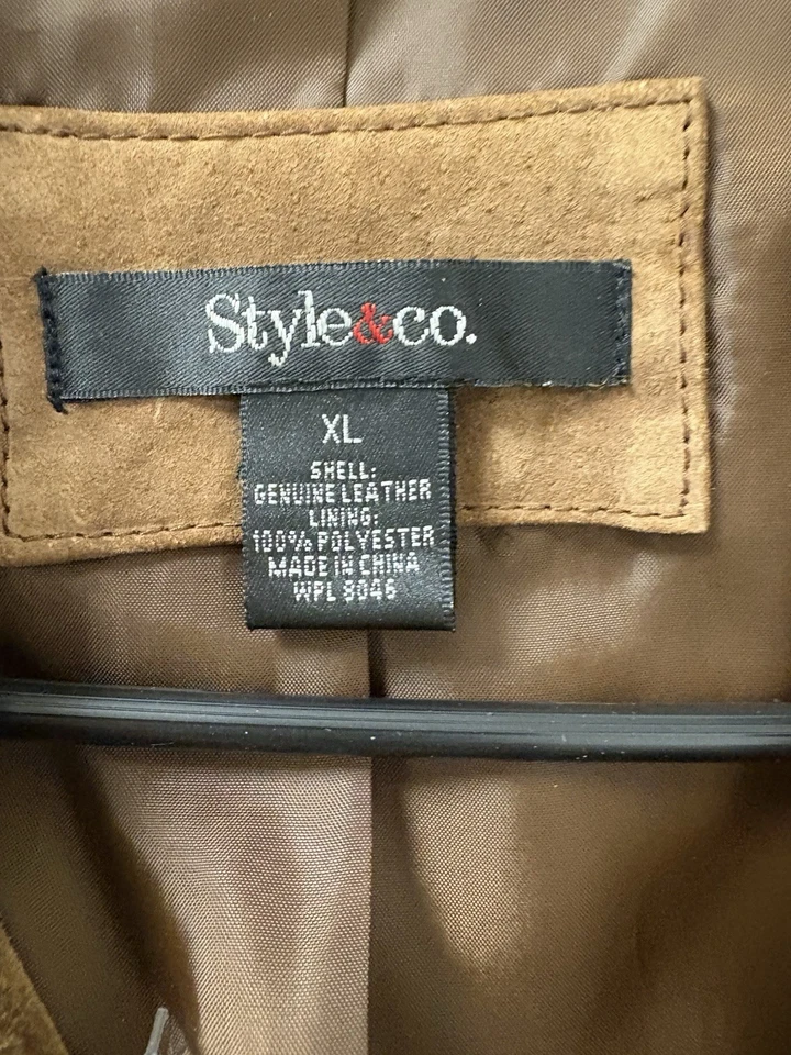 Chaqueta de cuero de gamuza genuina marrón STYLE & CO clásica occidental neutra talla XL Foto 2 de 4