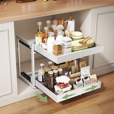 Expandable Pull Out Cabinet Organizer, 2-Tier Slide Out Drawer for Kitchen Ca...