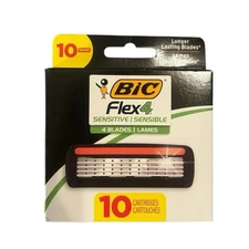 BIC Flex 4 Refillable Razor 10 Cartridges Sensitive 4 Blades Aloe Vitamin E