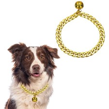 Gold Chain for Dogs Cuban Link Dog Collar with Bell Pet Necklace 22 in Gold