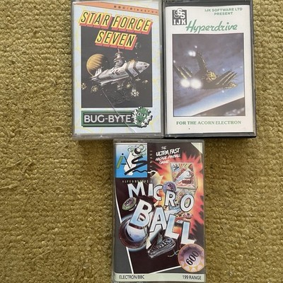 Acorn Electron Spiele Konvolut x3 Star Force 7 Hyperdrive Micro Ball Kassette sehr guter Zustand