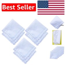 6-Pack Cotton Hankies with Embroidery Lace - Perfect Wedding Gifts