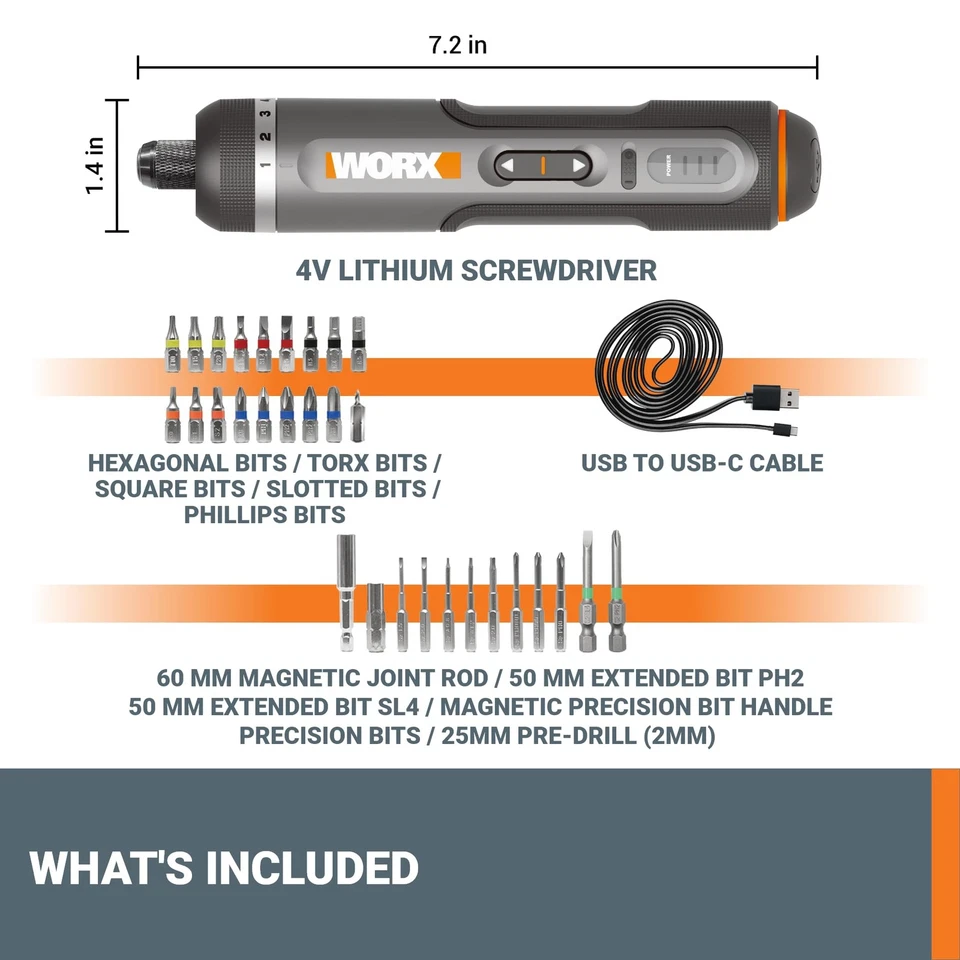 WORX 4V Lithium Screwdriver 30-Piece Accessory Kit WX242L - Image 4 of 4