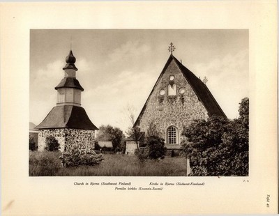 Kupfertiefdruck : Kirche in Bjerna (Südwest-Finnland) Finnland, Suomi. F. G.:
