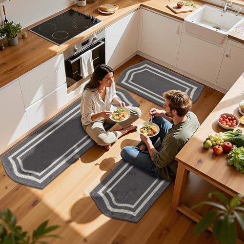 HEBE Farmhouse Kitchen Rugs Sets of 3 Non Slip Washable Boho Kitchen Rugs and 