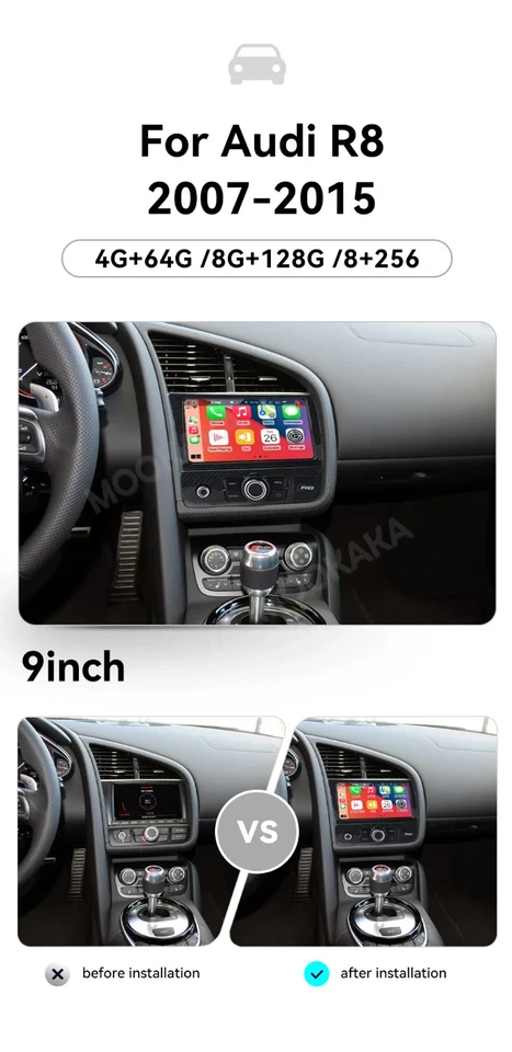 8" Android 13 Smart Radio Screen GPS Stereo Navi For Audi R8 2007-2015 Carplay Foto 3 de 4