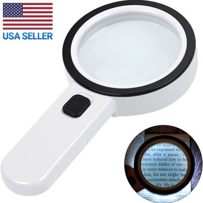 US 30X Handheld Magnifying Glass w/ 12 Bright LED Light Illuminated Magnifier