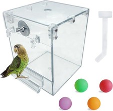 PINVNBY Bird Bath Box,Parrot No-Leakage 4.9 x 5.0 x 6.4 inches, Transparent
