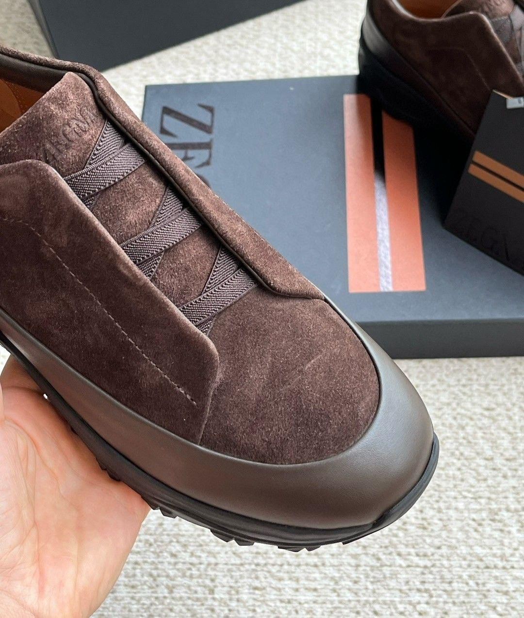 Zegna Monte Triple Stitch Suede Slip-On Trainers – Brown image 7