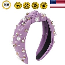 Pearl Knotted Headband, Women Rhinestone Embellished Hairband
