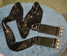 Belt: Fancy Sequin Black Belt for women with 3 silver clasps