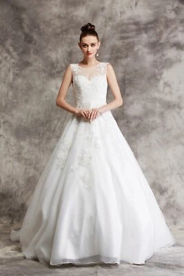 HBH Brautmode Brautkleid A-Linie mit moderne Spitze Einzelstück Gr.36 Ivory - Bild 1 von 4