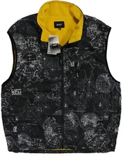 HUF Worldwide Nicolet Vest- XL- NEW- black Explorer Map AOP lined jacket- skate