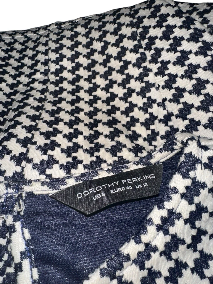 Dorothy Perkins Fit & Flare Houndstooth 连衣裙 8 码海军蓝短袖 — 第 3/4 张图片