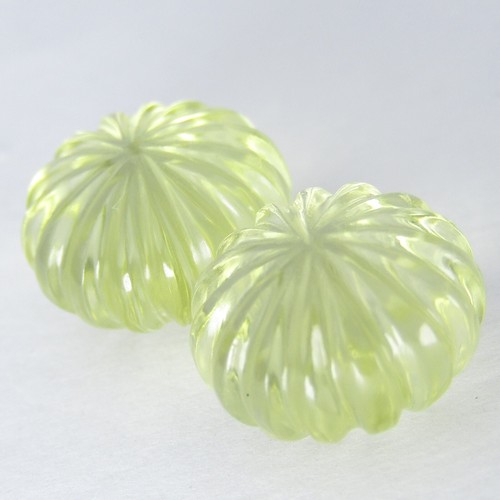 8.96Cts Natural Classic Lemon Quartz Round Pumkin Shape Carving Pair - Picture 2 of 4