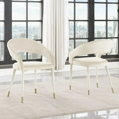 Contemporary Velvet Dining Chair with Gold Accents, Set of 2, Cream