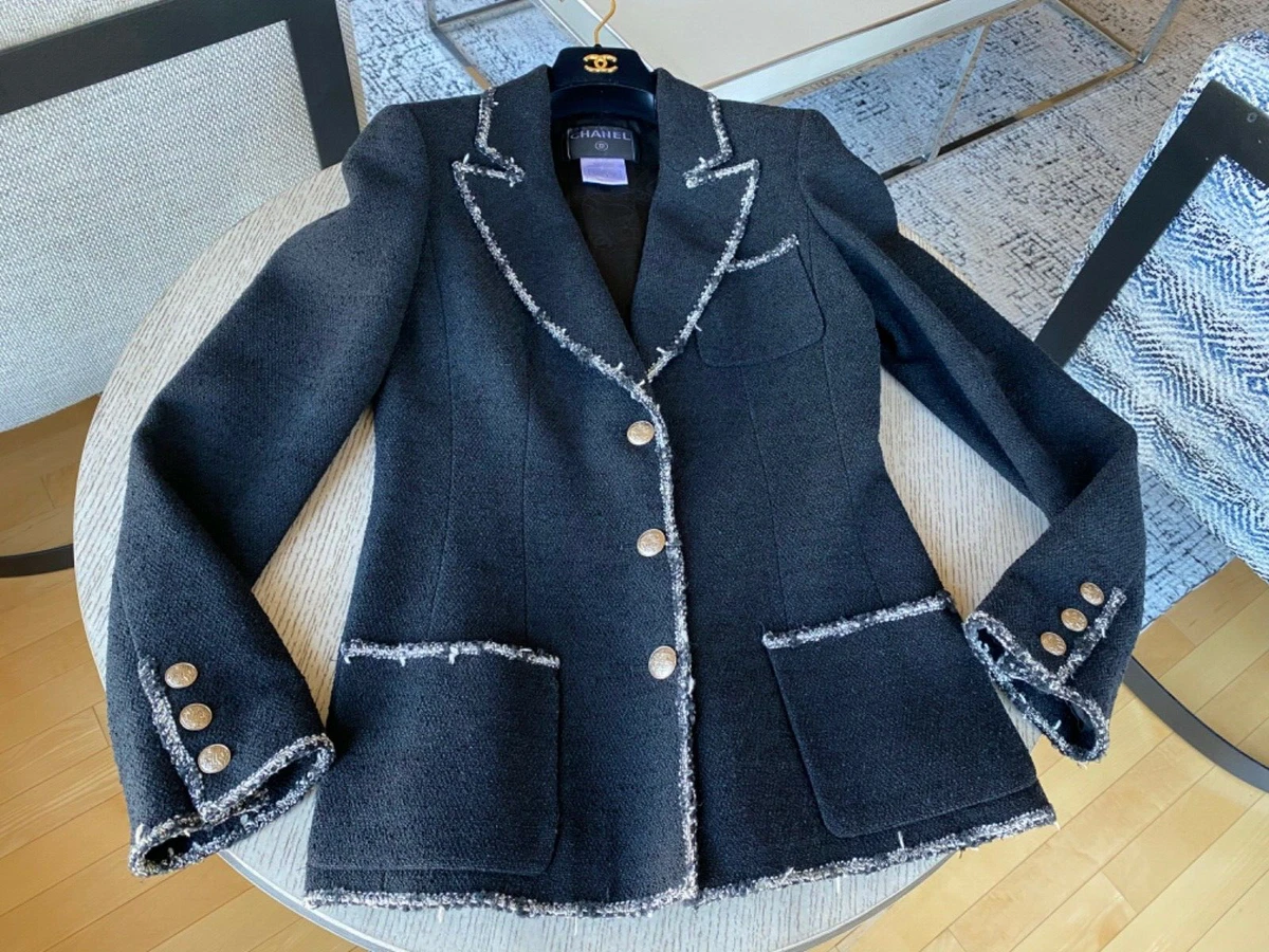 CHANEL, Jackets & Coats, Chanel Navy Classic Tweed Jacket Blazer Sz 36