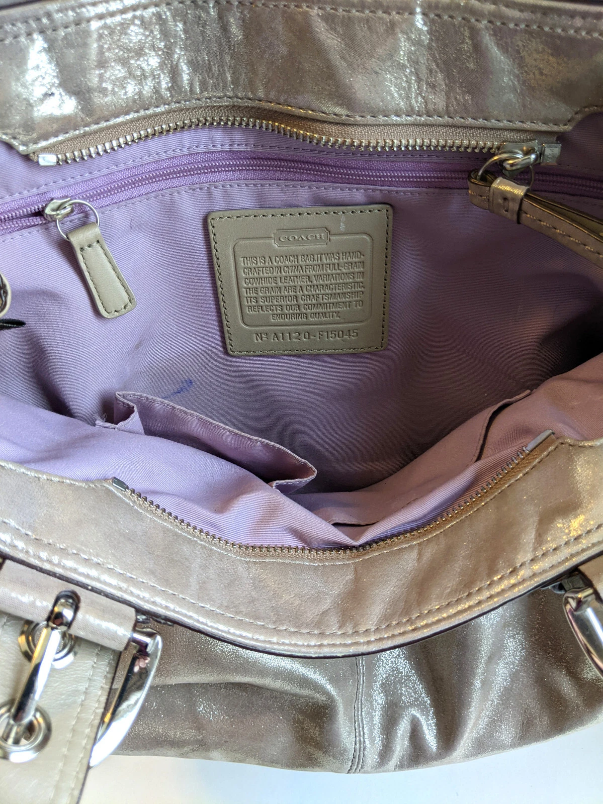 COACH LEATHER n. A1120 F15045 "CHAMPAGNE G METALLIC" BORSA A TRACOLLA GRANDE