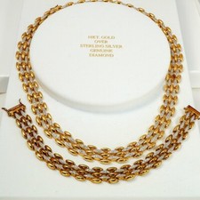 18Kt Gold Over Sterling Silver Diamond Necklace Bracelet Set 93.6 Gr