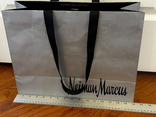 Neiman Marcus Gray Silver Paper Shopping Bag Black Cloth Handles 16" x 12" x 6" - Picture 3 of 5