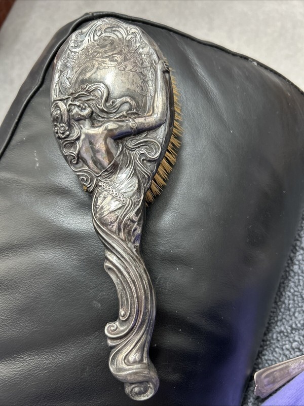 Antique Rare Art Nouveau Britannia Artistic Silver Hand Brush Pat. May 24, 1904