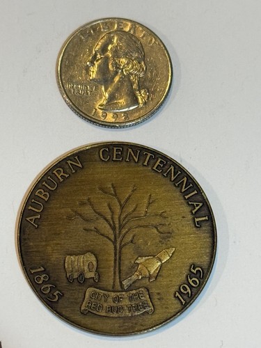 1865 - 1965 AUBURN ILLINOIS CENTENNIAL $1 DOLLAR TOKEN Coin MEDAL RED BUD TREE - Picture 3 of 3