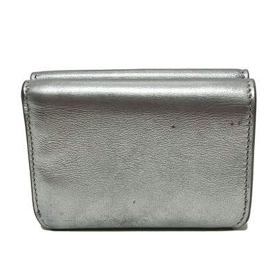 Auth BALENCIAGA Cash Mini Wallet - Silver Leather Trifold Wallet  