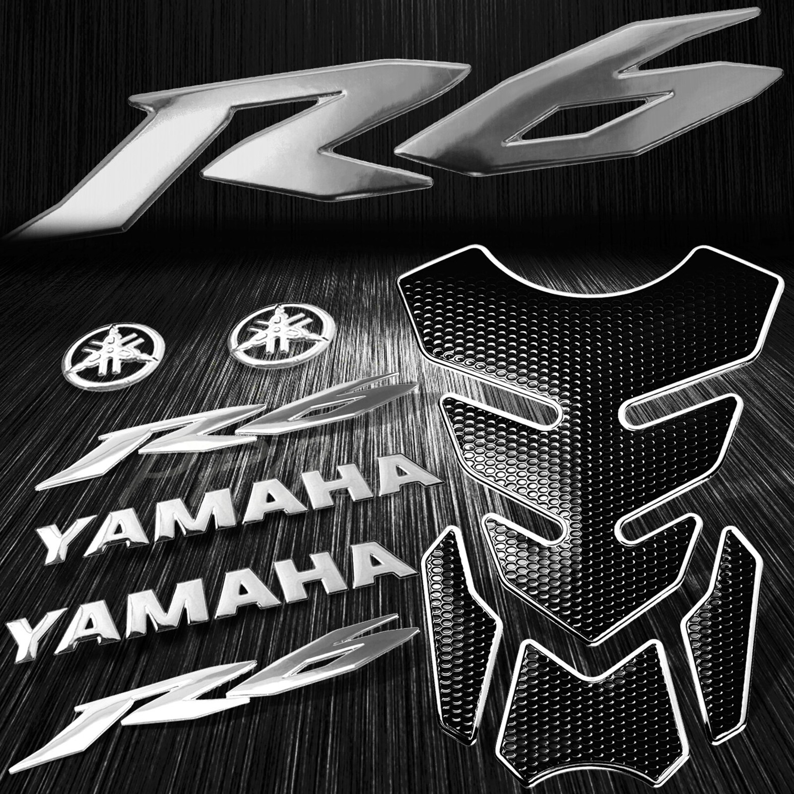 4PCs Chrome+Black Fuel Tank Pad+8