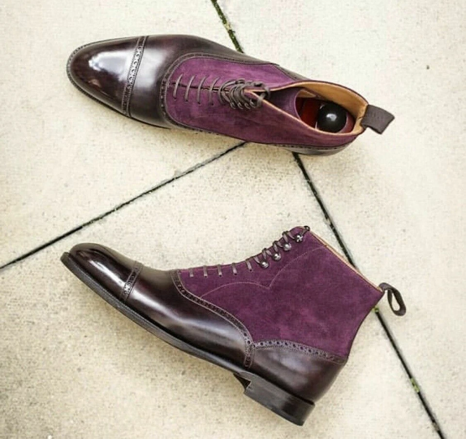 Formal Shoes Men Handmade Suede Leather Brogue Lace Up Ankle Dress Boots - Image 4 of 4