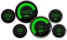 Complete Universal 6 Gauge Set Green Leds Black Bezels Multi Gauge Set W Senders
