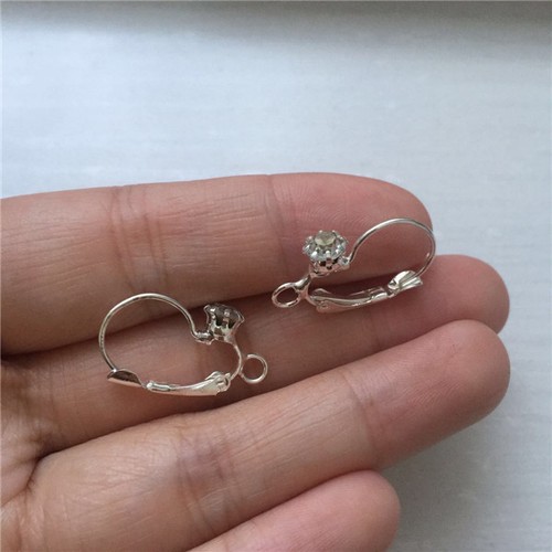 50pz Orecchini Argento/Oro Rame Francese Ganci Con Strass 24mmx13mm - Foto 6 di 11