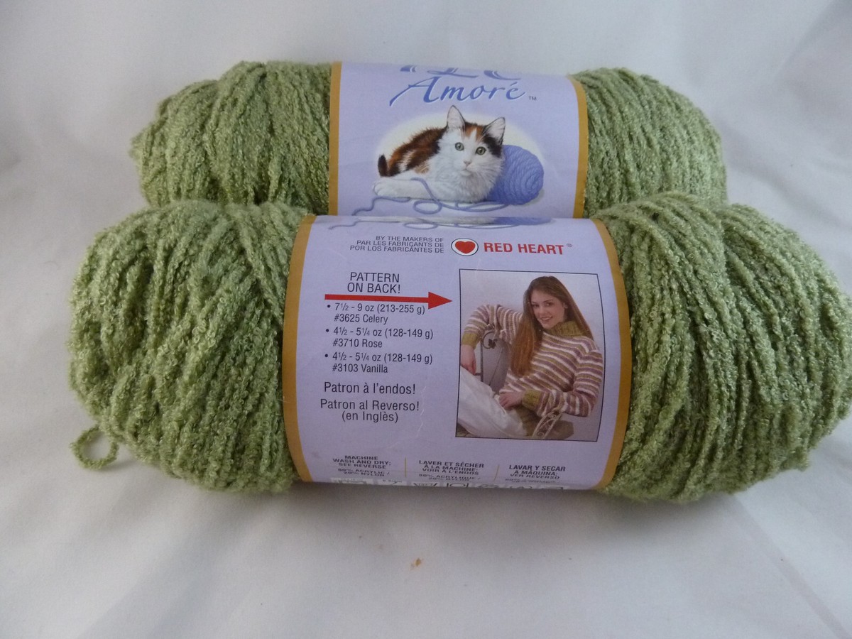 2 Skeins Red Heart TLC Amore Yarn 3627 Green 6 oz. Each Acrylic