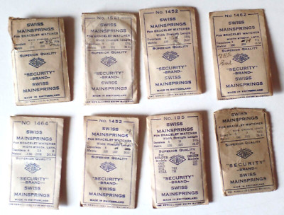 8 Vintage NEWALL ''SECURITY'' BRAND SWISS MAINSPRINGS Made in Switzerland