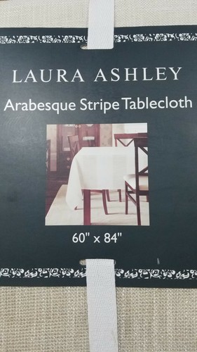 Laura Ashley Arabesque Stripe Tablecloth 60" X 84" Beige & Ivory SHIPS FREE - Picture 4 of 5