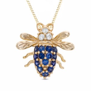 Authentic Honey Bee Fly Pendant Necklace Lab Created Sapphire 14k Yellow Gold Plated