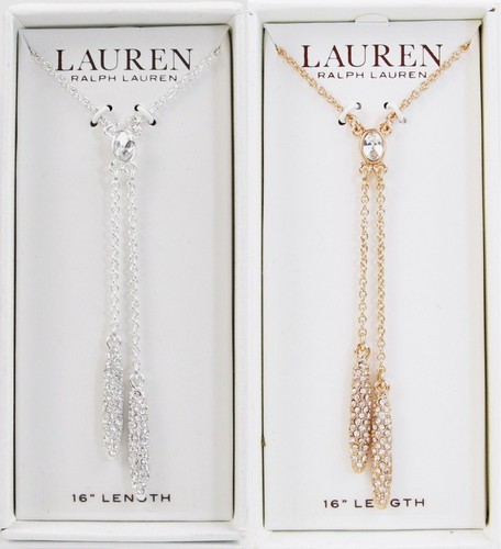Collana LAUREN Ralph Lauren Pave Y Drop, tono rosa o argento $78 NUOVA con scatola