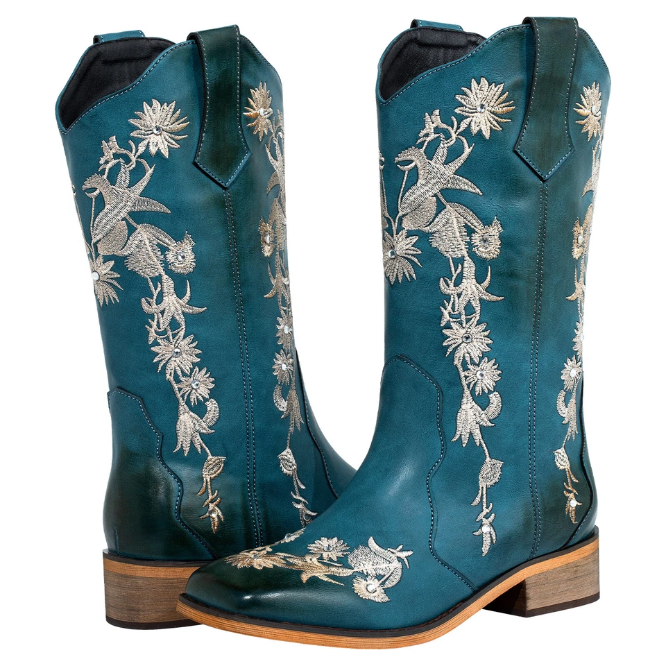 Botas vaqueras SheSole para mujer Western Country boda pantorrilla ancha florales Foto 2 de 2