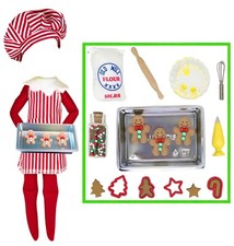 Christmas Elf Baking Cookies Prop Apron Hat Gingerbread Tray - Shelf Decor