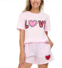 Keith Haring Ladies' Tee and Boxer Lounge Set Pink Size Large Love