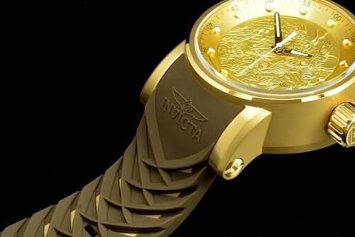 Neu mit Etikett Invicta Herren S1 Yakuza Dragon 24J Automatik mattgold IP braunes Armband Uhr - Bild 1 von 10