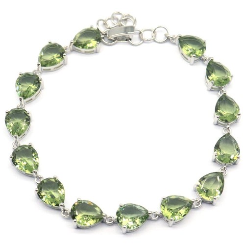 Highly Recommend Green Amethyst CZ Women Daily Wear Silver Bracelet 6.5-7.5inch