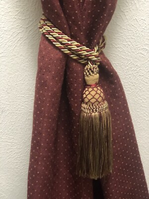 2 HIGH END DESIGNER TASSEL TIEBACK TOP QUALITY Burgundy Gold Pair EUC