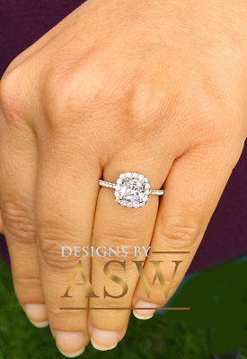14k White Solid Gold Cushion Cut Moissanite Diamond Engagement halo Ring 1.80ct