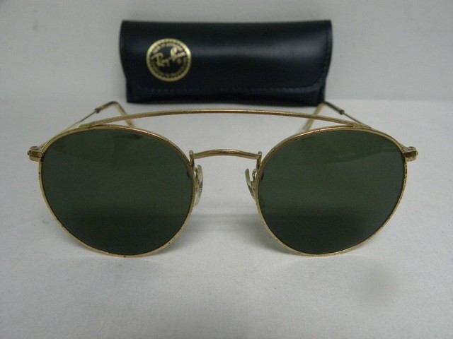 Vintage B&L Ray Ban Round Metal with Brace Gold W1345 Sunglasses USA | eBay