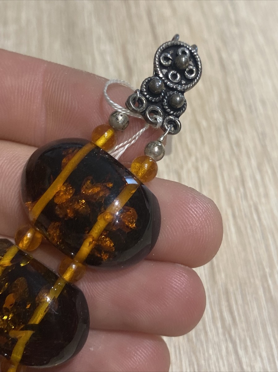 Bracelet ancien en argent avec pierres d'ambre véritable (D'occasion) à